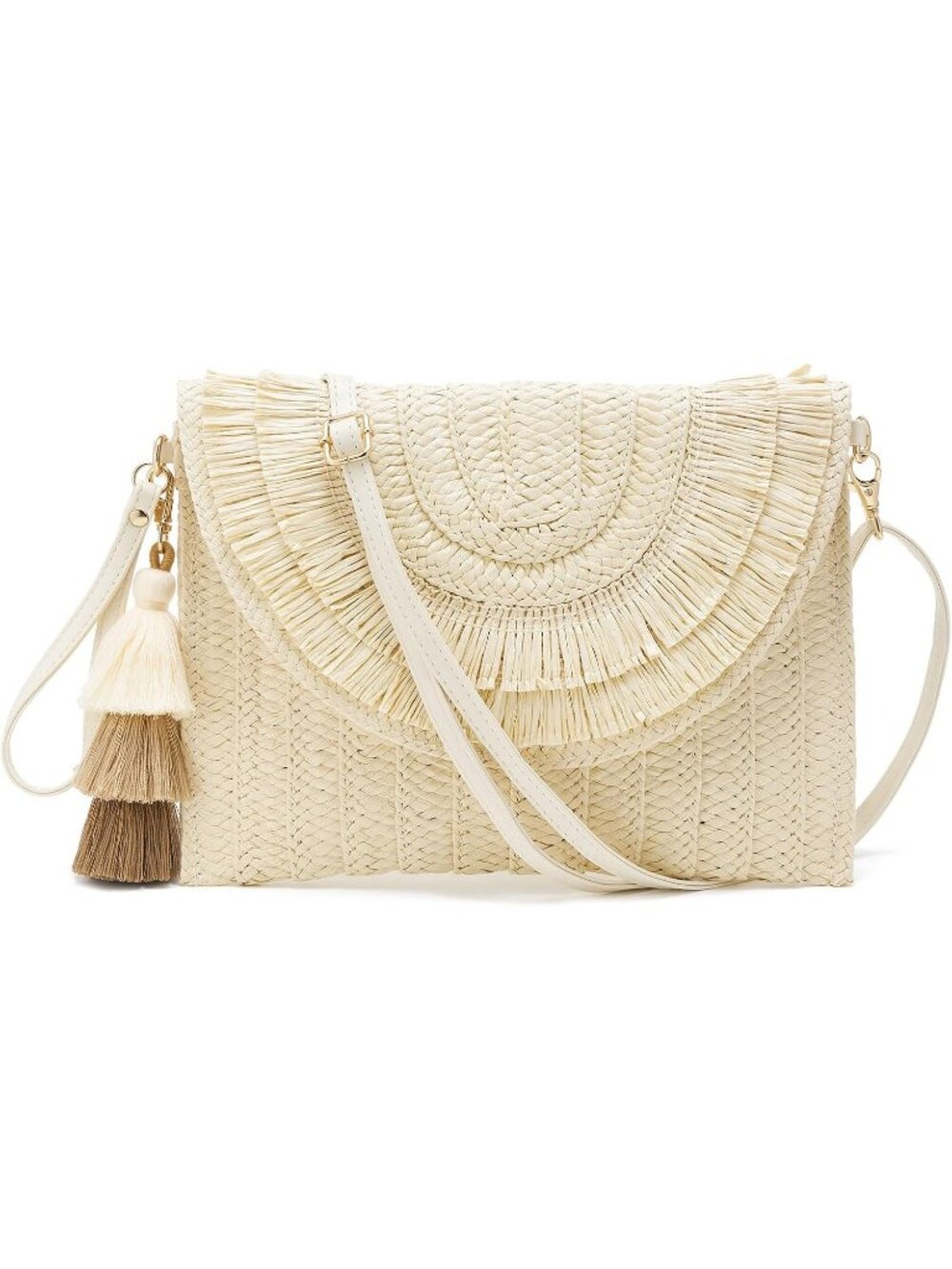 Womens Beige Summer Straw Envelope Clutch Elegant Beach Shoulder Crossbody Bag
